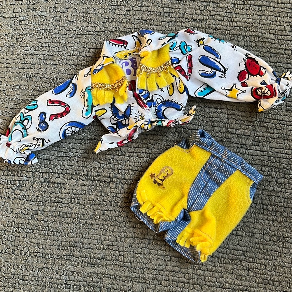 Vintage Barbie Western shirt with matching "denim" shorts 1990s